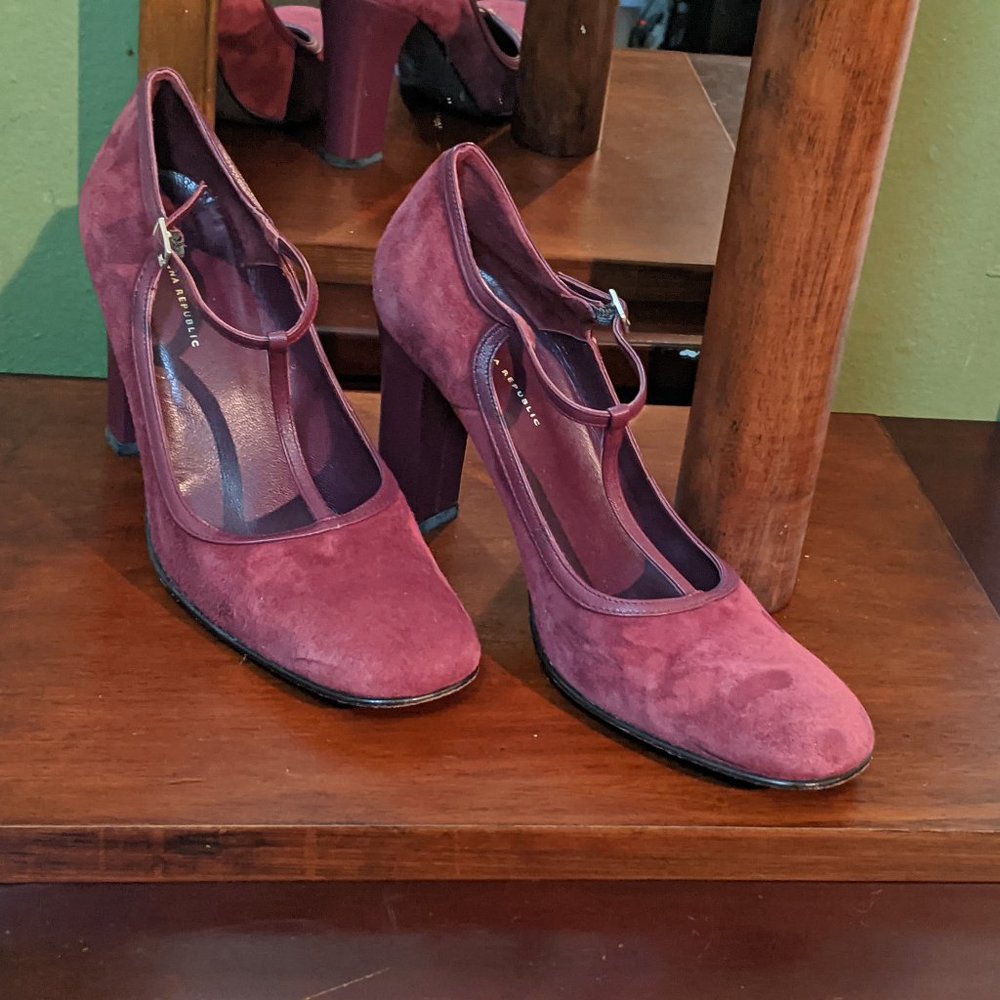 dustry red t-strap heels leather & suede 7.5